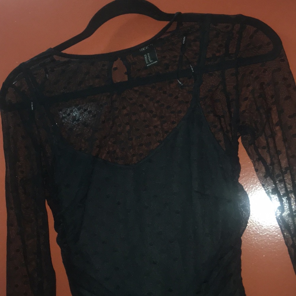 Medium Forever 21 Black Mesh Polka Dot Mini Dress